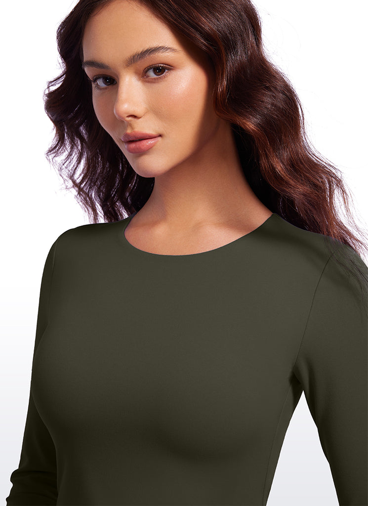 CRZ YOGA Women's Yoga Casual Tight Fit Butterluxe Cropped Long Sleeves Taupe