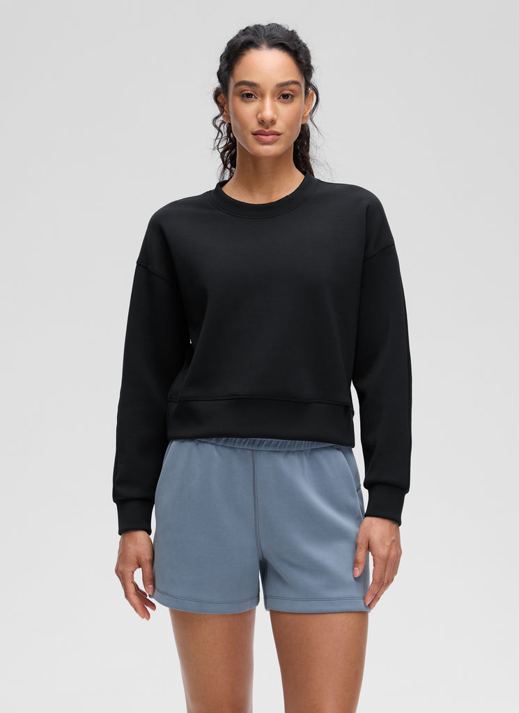 CRZ YOGA Womens SoftAura Basic Casual Sweat Shirt Crew Neck Pullover Hot Fudge Brown