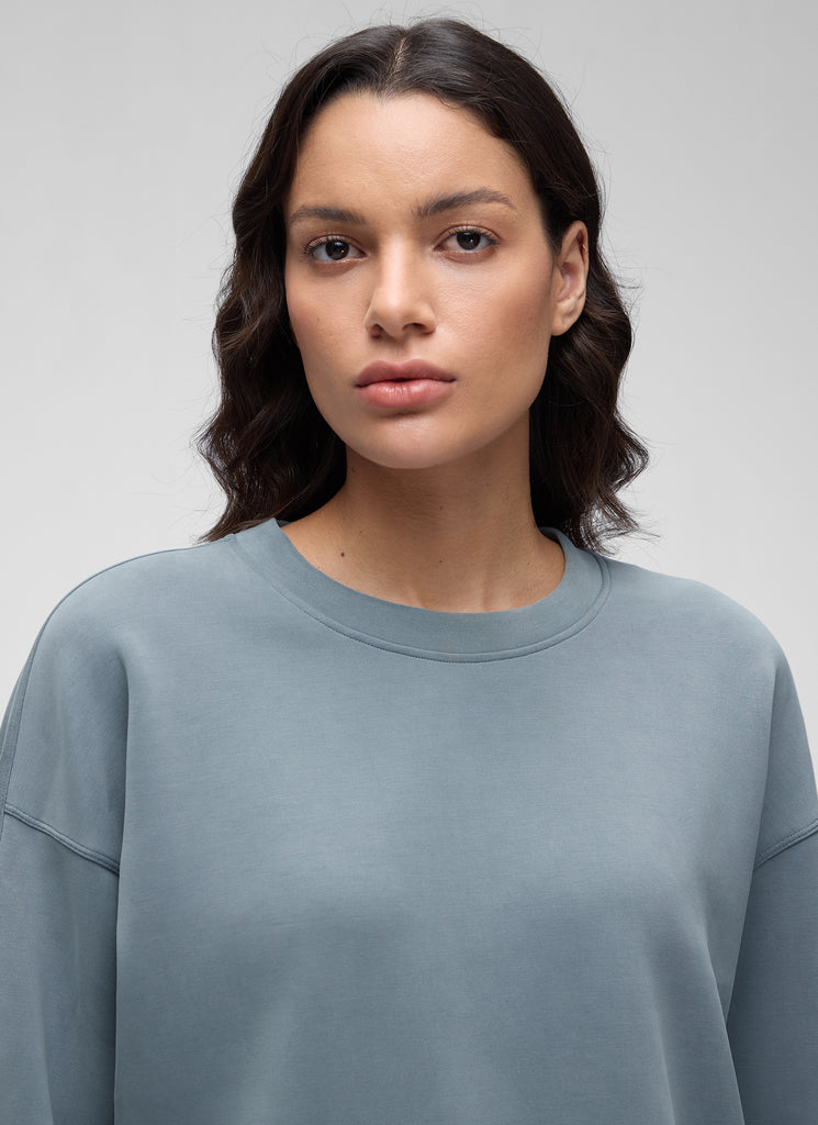 CRZ YOGA Womens SoftAura Basic Casual Sweat Shirt Crew Neck Pullover Belgian Blue