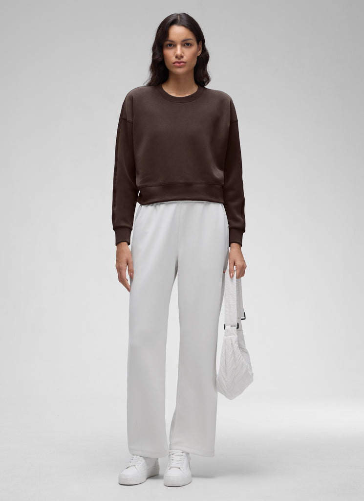 CRZ YOGA Womens SoftAura Basic Casual Sweat Shirt Crew Neck Pullover Hot Fudge Brown