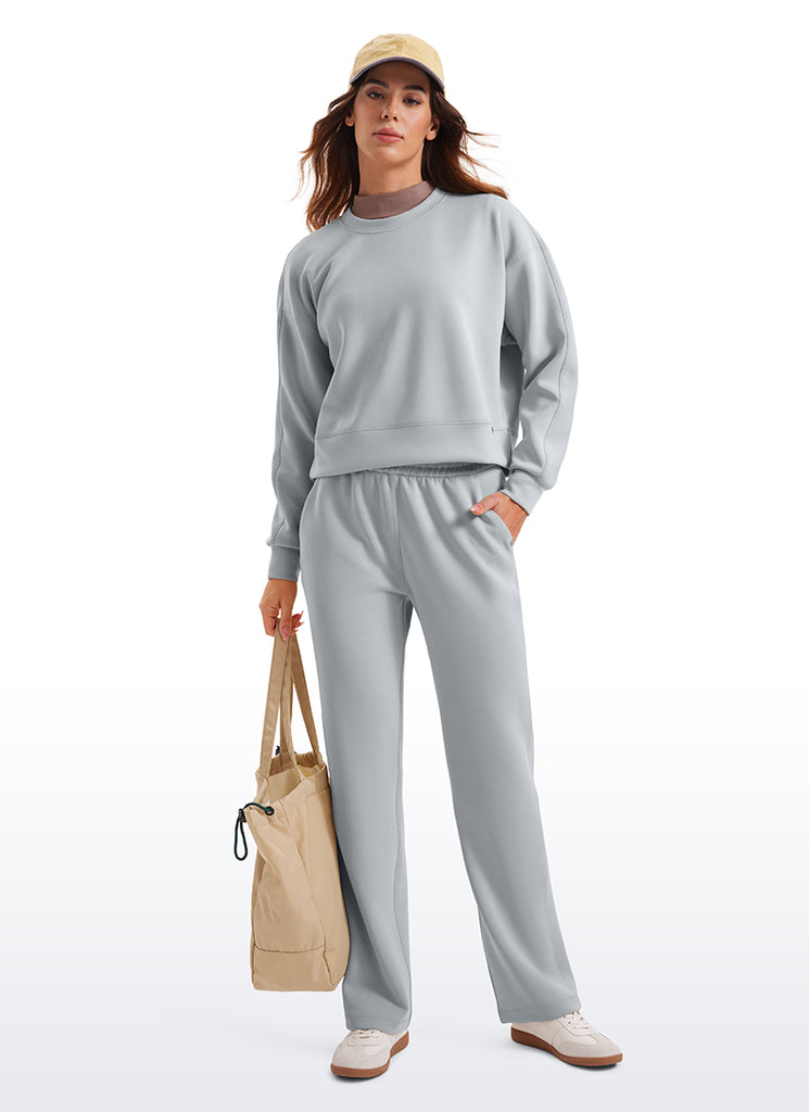 CRZ YOGA Womens SoftAura Basic Casual Sweat Shirt Crew Neck Pullover Milky White