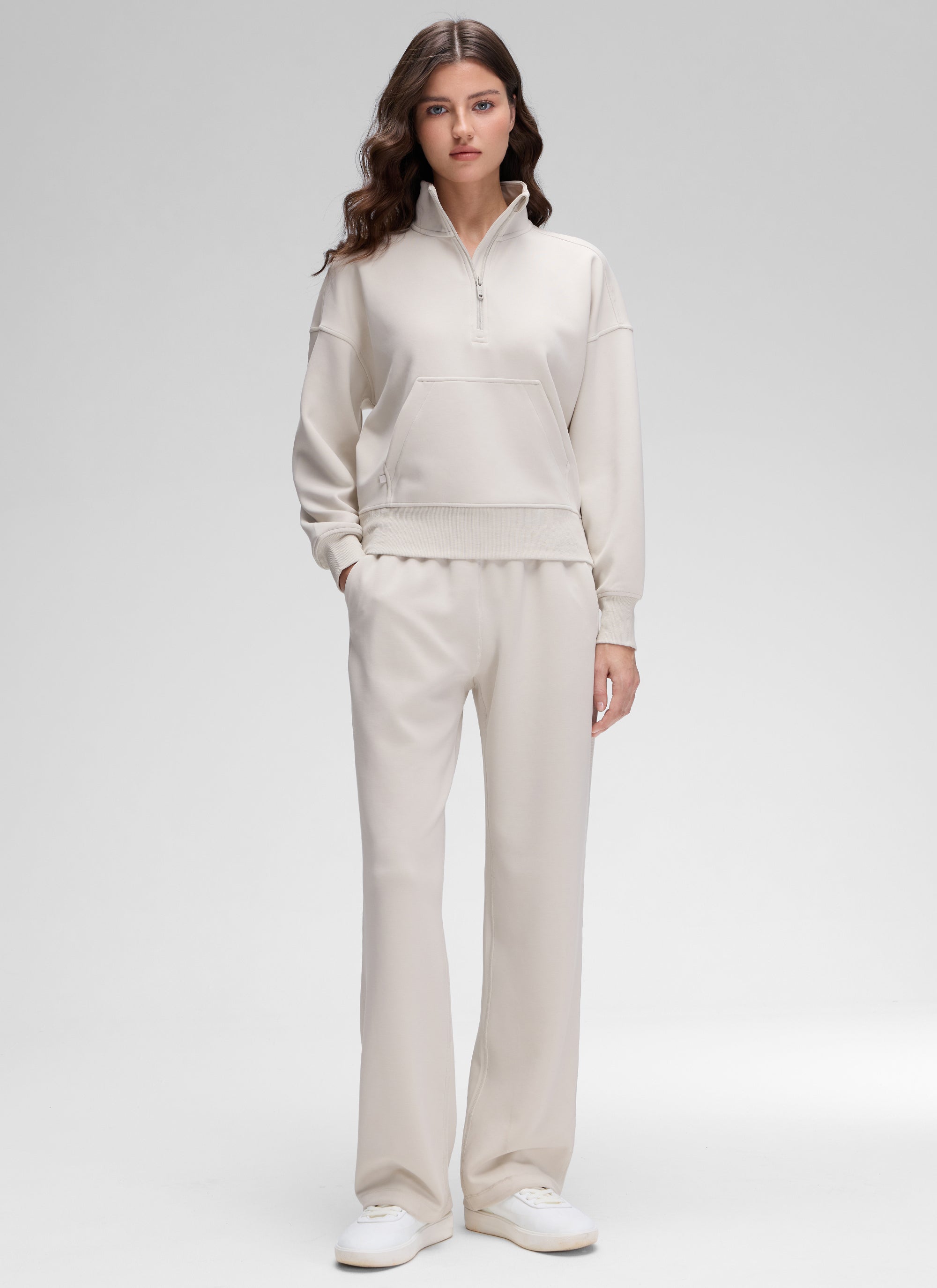 CRZ YOGA Women SoftAura Halfzip Sweatshirt Pullover Long Sleeve Pocket Milky White