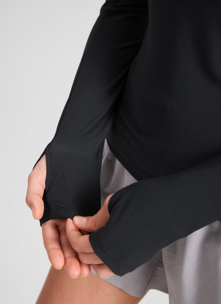 CRZ YOGA Women's Cloudweight Workout Mock Neck Hip Length Long Sleeves Black