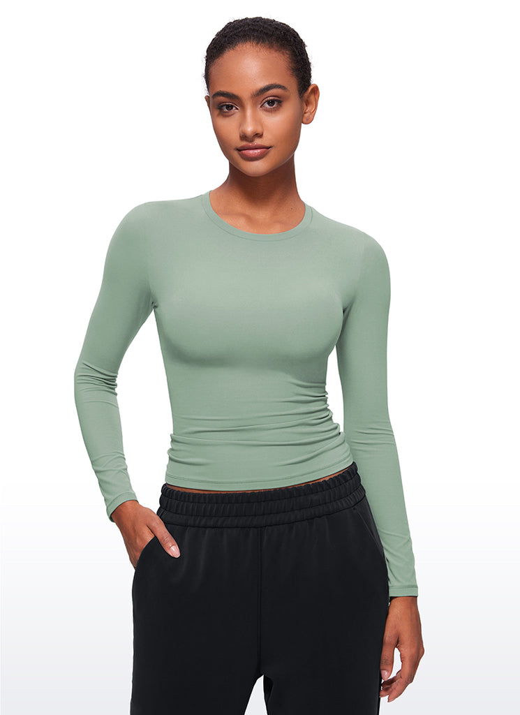 CRZ YOGA Women's Crew Neck Tight Fit Long Sleeve Shirts Casual Tee True Navy