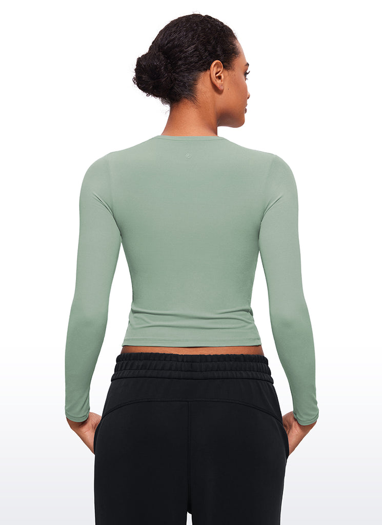 CRZ YOGA Women's Crew Neck Tight Fit Long Sleeve Shirts Casual Tee True Navy
