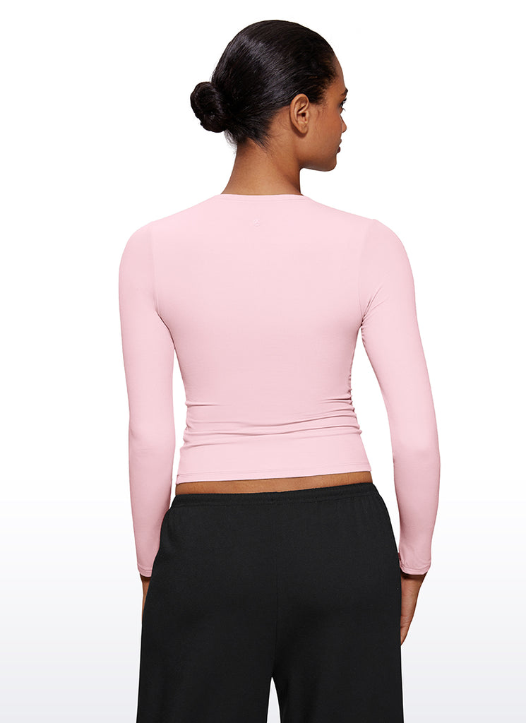 CRZ YOGA Women's Crew Neck Tight Fit Long Sleeve Shirts Casual Tee Oasis Blue