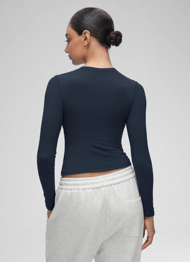 CRZ YOGA Women's Crew Neck Tight Fit Long Sleeve Shirts Casual Tee Sparkle Blue