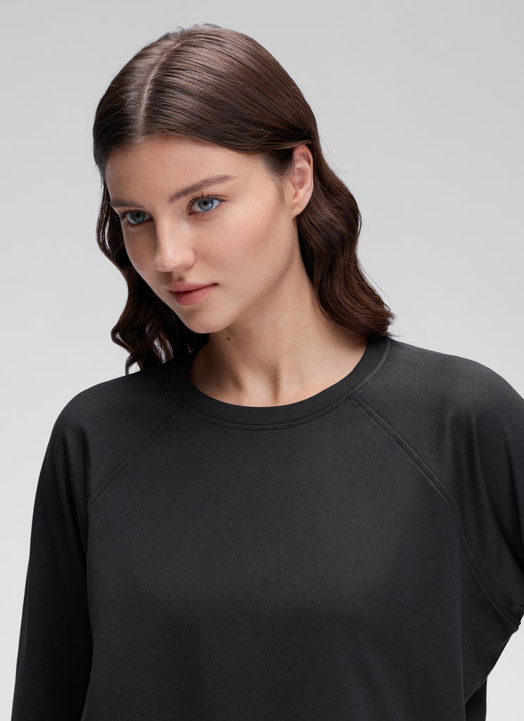 CRZ YOGA Women Casual Lightweight Relaxed Fit Long Sleeves Crew Neck Black