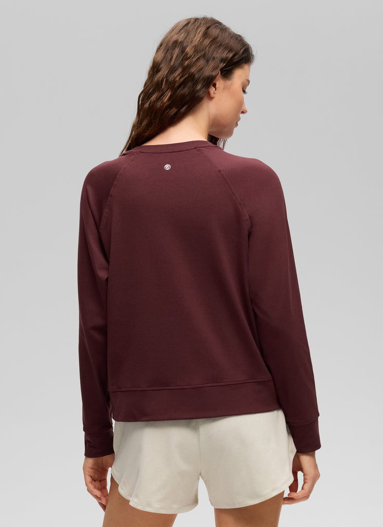 CRZ YOGA Women Casual Lightweight Relaxed Fit Long Sleeves Crew Neck Red Merlot