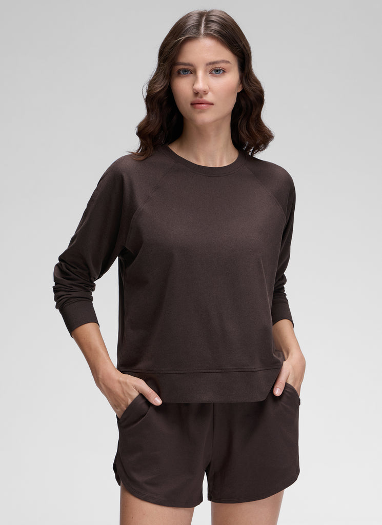 CRZ YOGA Women Casual Lightweight Relaxed Fit Long Sleeves Crew Neck Navy