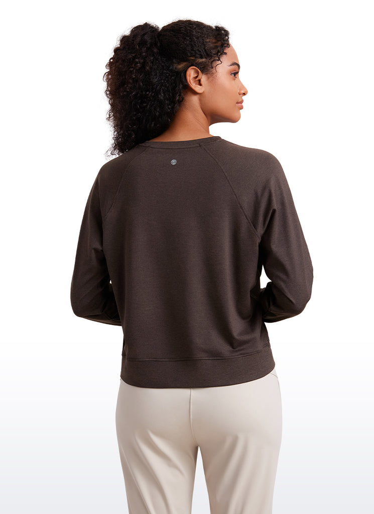 CRZ YOGA Women Casual Lightweight Relaxed Fit Long Sleeves Crew Neck Navy