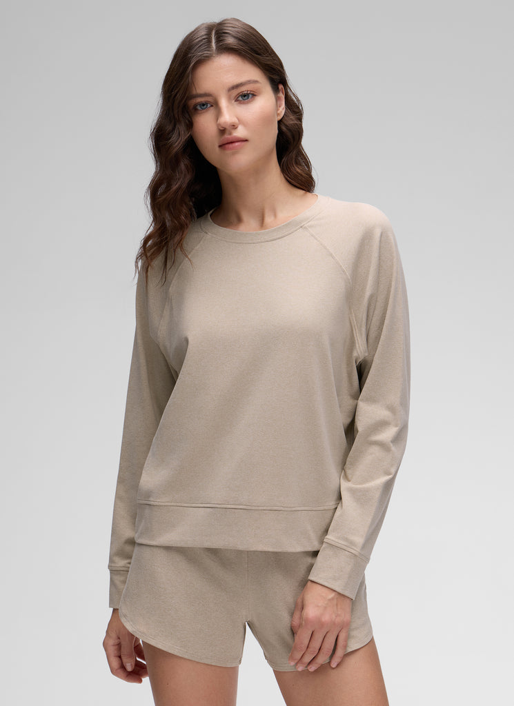 CRZ YOGA Women Casual Lightweight Relaxed Fit Long Sleeves Crew Neck Hot Fudge Brown