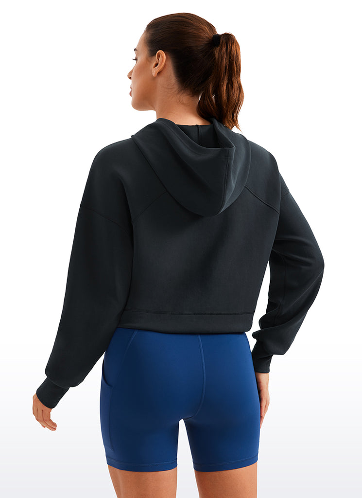 CRZ YOGA Women SoftAura Cropped Pullover Hoodis Long Sleeve Hot Fudge Brown