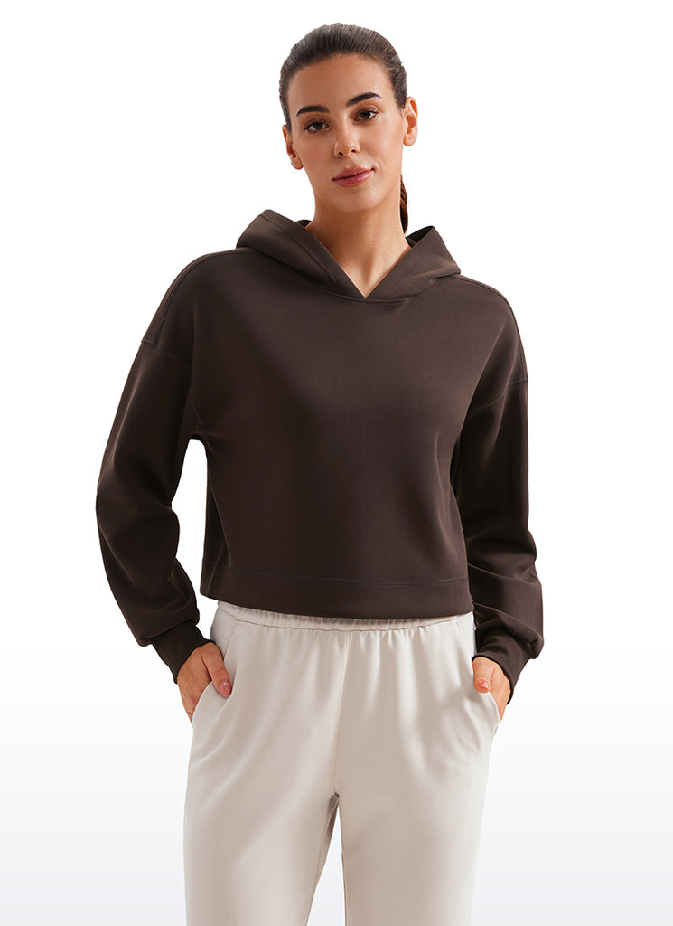 CRZ YOGA Women SoftAura Cropped Pullover Hoodis Long Sleeve Hot Fudge Brown
