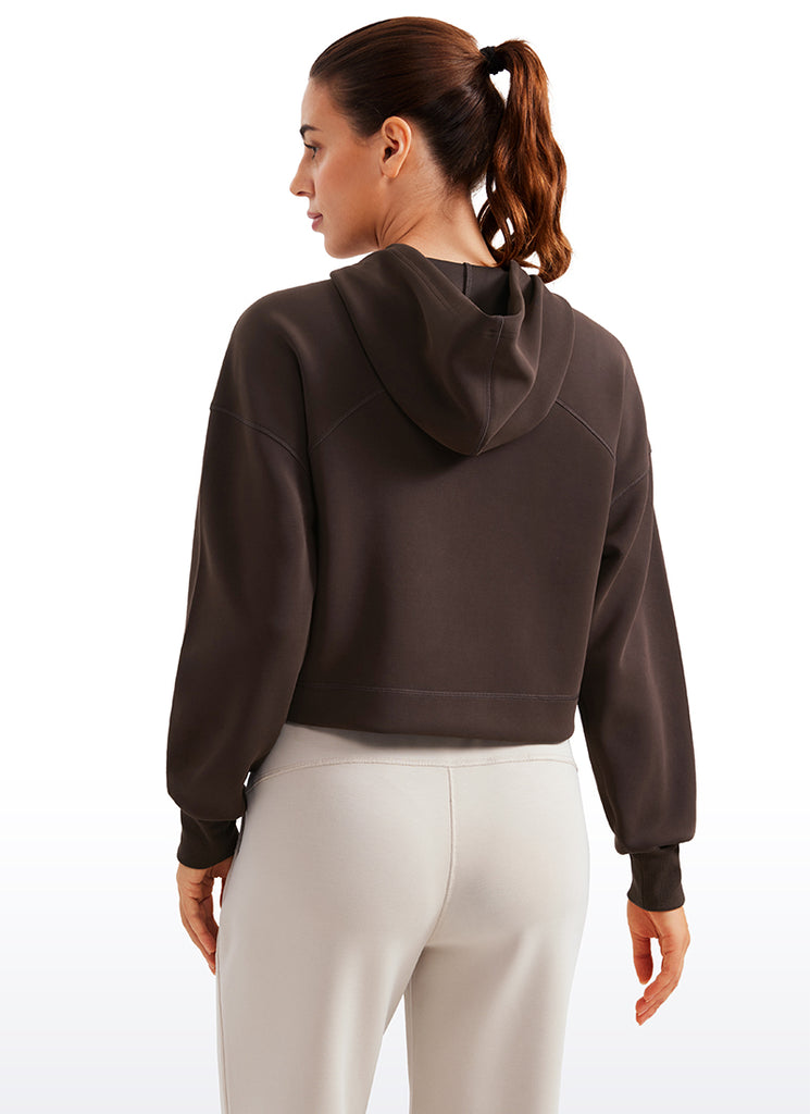 CRZ YOGA Women SoftAura Cropped Pullover Hoodis Long Sleeve Hot Fudge Brown
