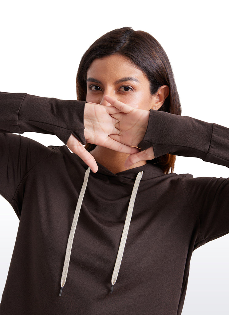 CRZ YOGA Women's Casual Workout Long Sleeve Hooded Sweat Shirts Navy