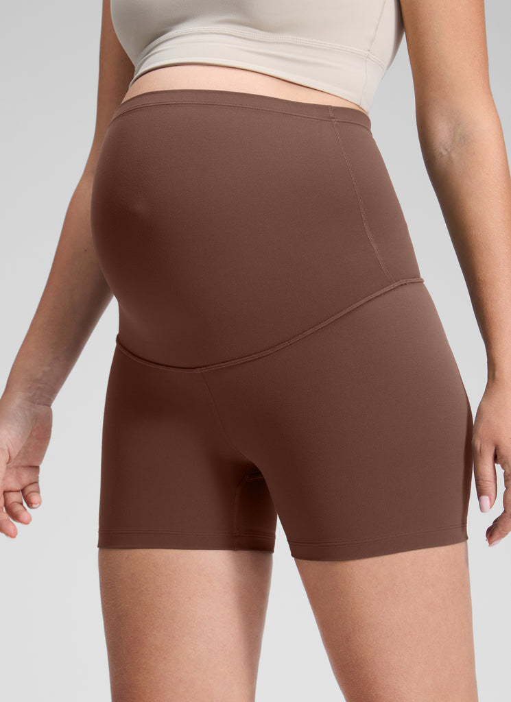 CRZ YOGA Women's Maternity Biker Shorts Super High Rise Butterluxe 4'' Coffee Brown