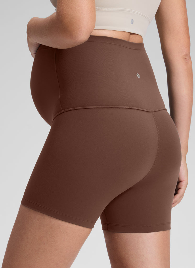 CRZ YOGA Women's Maternity Biker Shorts Super High Rise Butterluxe 4'' Coffee Brown