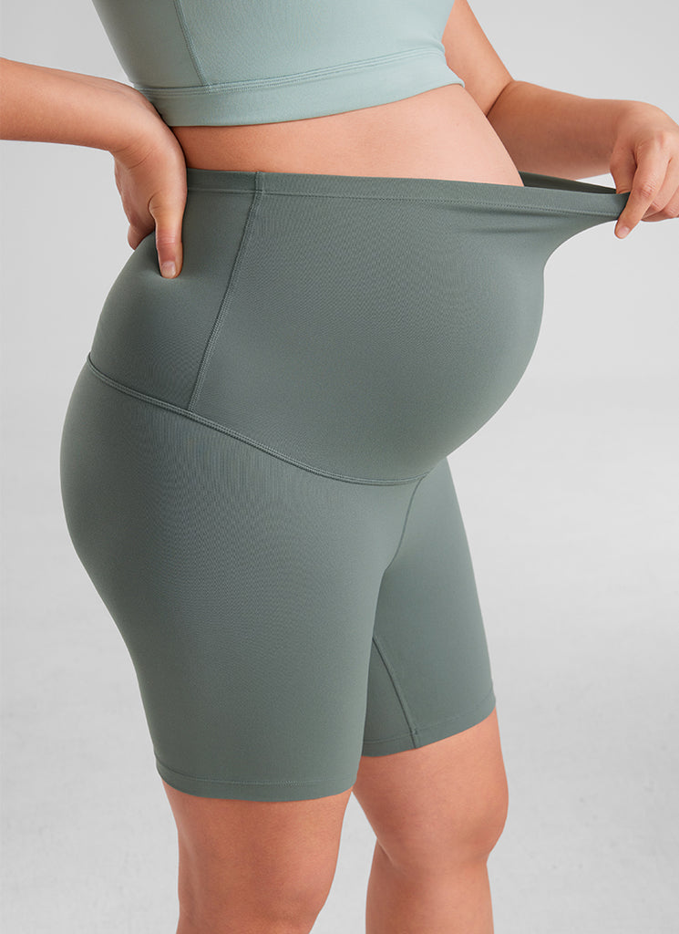 CRZ YOGA Women's Maternity Biker Shorts Super High Rise Butterluxe 6'' Grey Sage