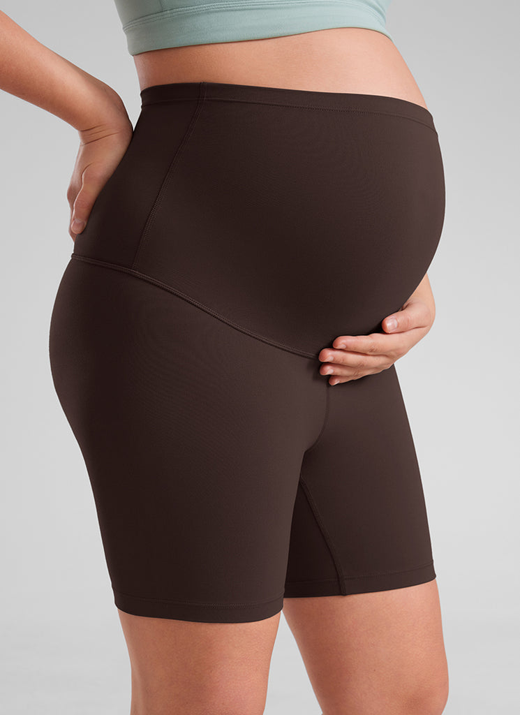 CRZ YOGA Women's Maternity Biker Shorts Super High Rise Butterluxe 6'' Hot Fudge Brown