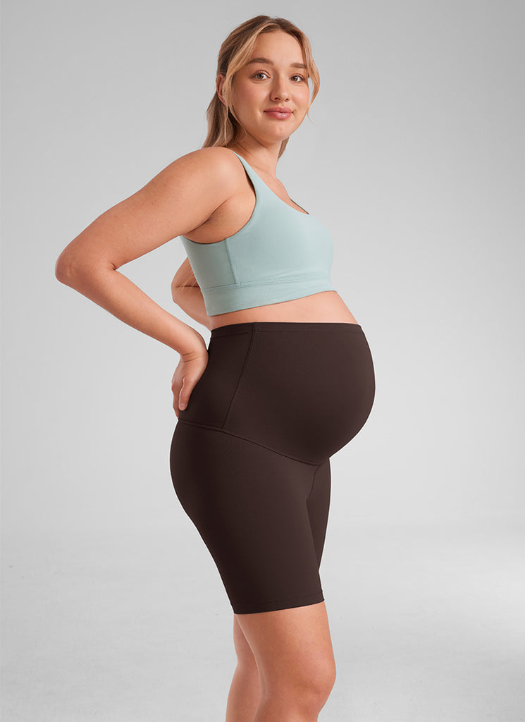 CRZ YOGA Women's Maternity Biker Shorts Super High Rise Butterluxe 6'' Hot Fudge Brown