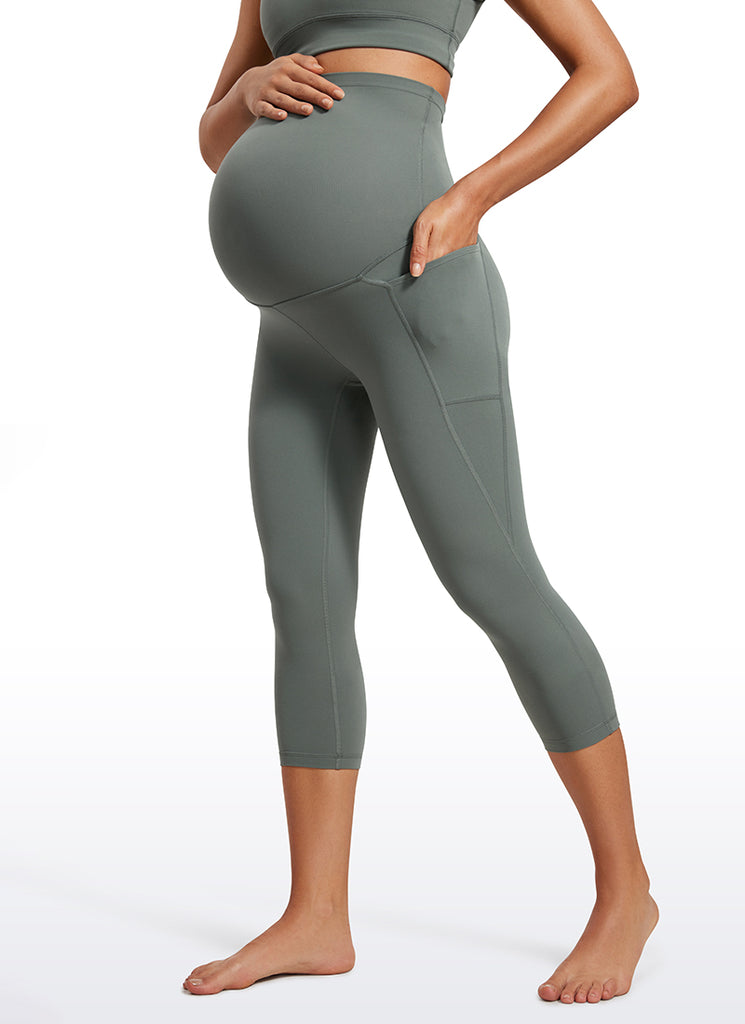 CRZ YOGA Womens Butterluxe Maternity Leggings with Pockets 21" Grey Sage