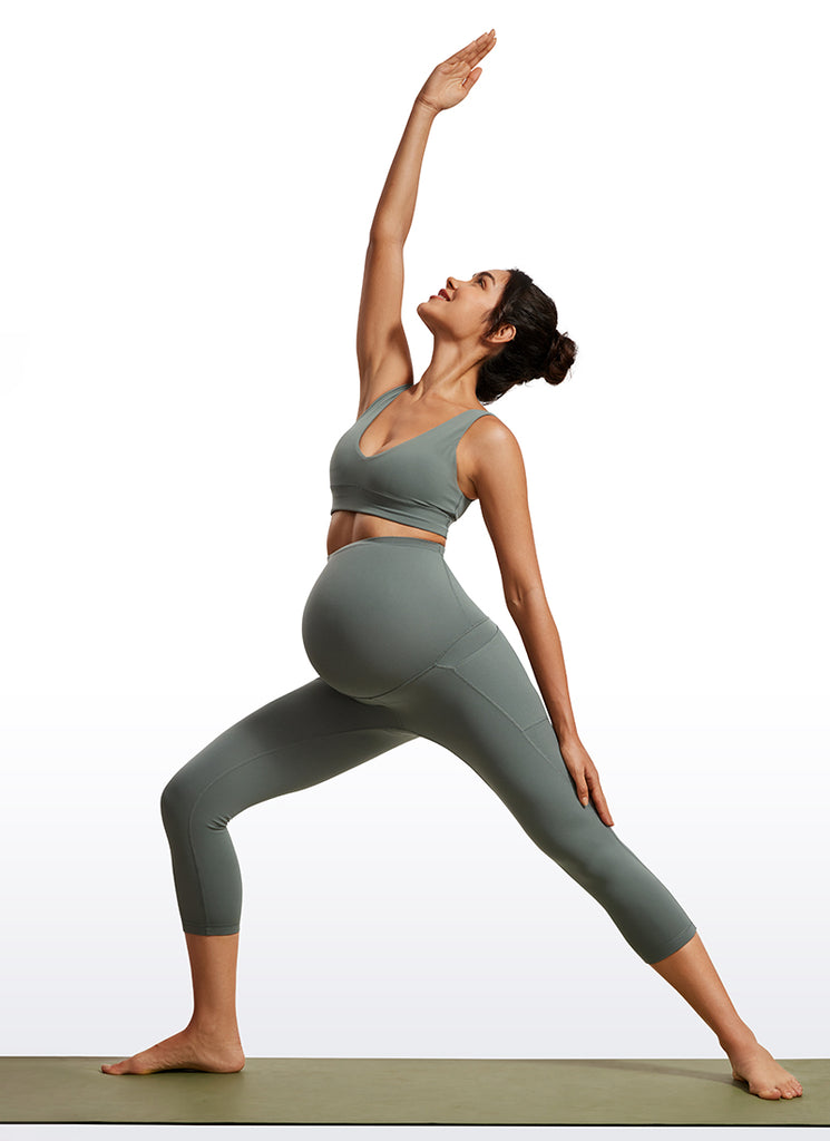 CRZ YOGA Womens Butterluxe Maternity Leggings with Pockets 21" Grey Sage