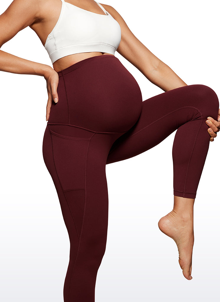 CRZ YOGA Womens Butterluxe Maternity Leggings with Pockets 25" Red Merlot