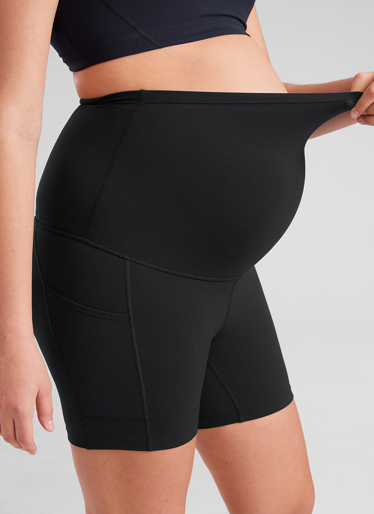 CRZ YOGA Women's Maternity Biker Shorts with Pockets Super High Rise Butterluxe 5'' Black