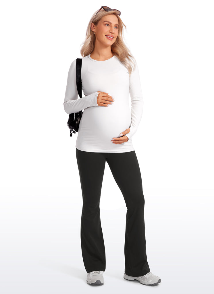 CRZ YOGA Women's Maternity Flare Leggings Pockets Butterluxe 31'' Black