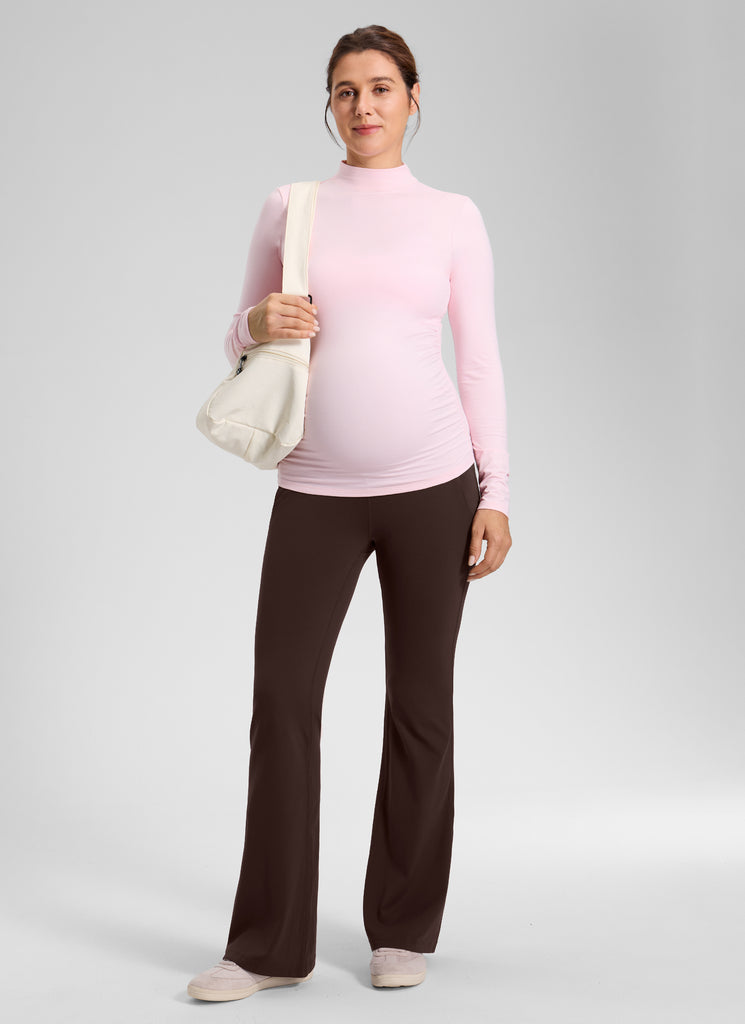 CRZ YOGA Women's Maternity Flare Leggings Pockets Butterluxe 31'' Coffee Brown