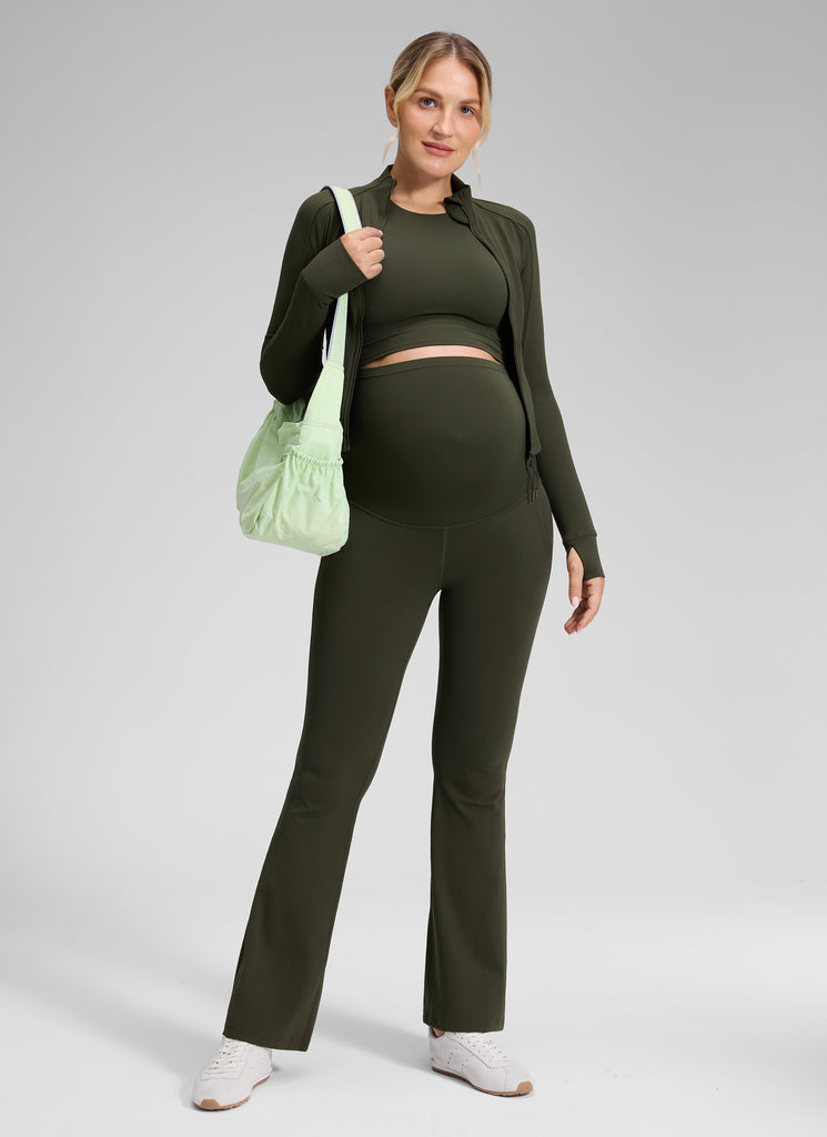 CRZ YOGA Women's Maternity Flare Leggings Pockets Butterluxe 31'' Olive Green
