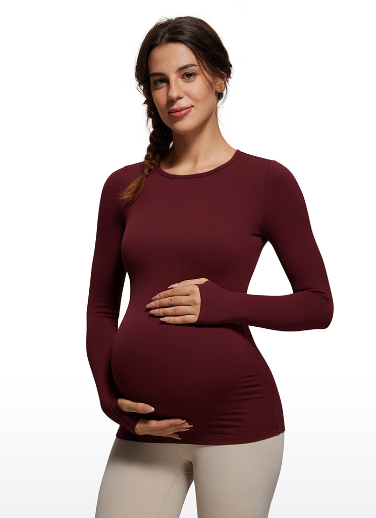 CRZ YOGA Women Butterluxe Long Sleeve Maternity Crewneck Pregnancy Top Milky White
