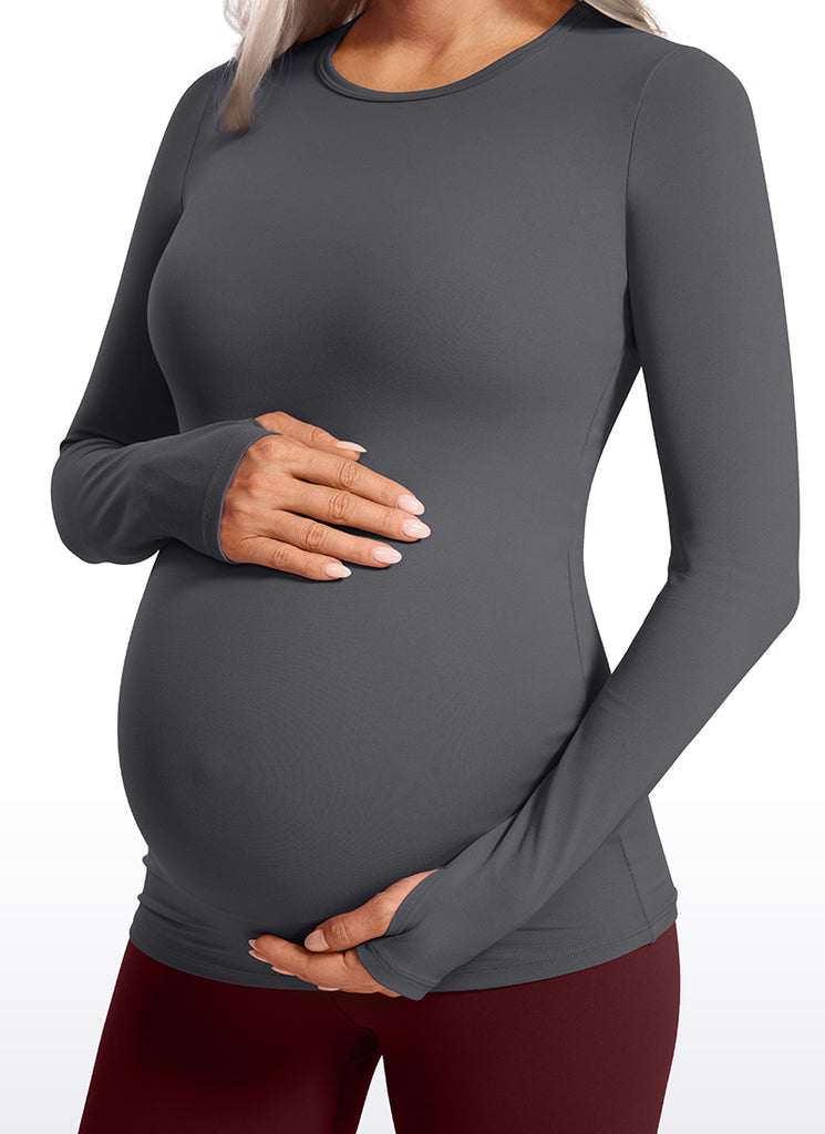 CRZ YOGA Women Butterluxe Long Sleeve Maternity Crewneck Pregnancy Top Red Merlot