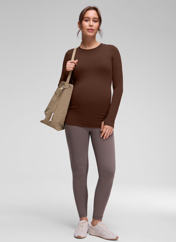 CRZ YOGA Women Butterluxe Long Sleeve Maternity Crewneck Pregnancy Top Green Palm Court