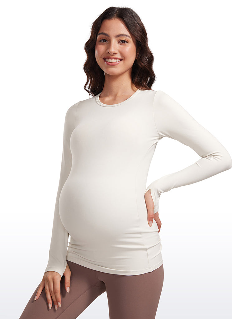CRZ YOGA Women Butterluxe Long Sleeve Maternity Crewneck Pregnancy Top Black