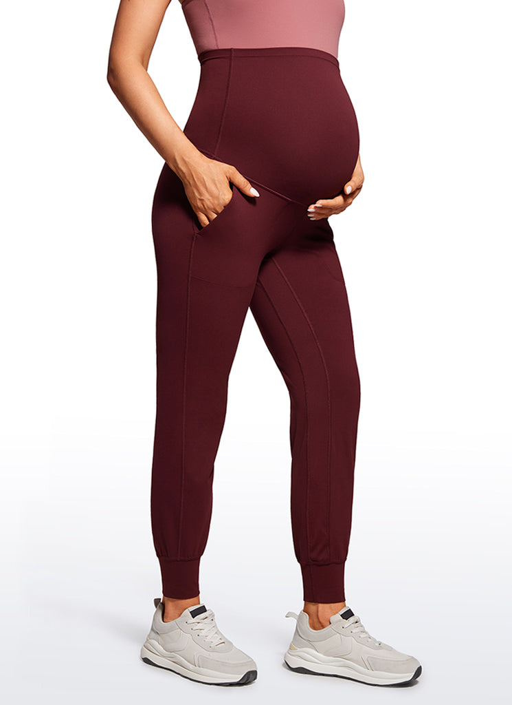CRZ YOGA Women's Maternity Joggers Pockets Butterluxe 27'' Red Merlot