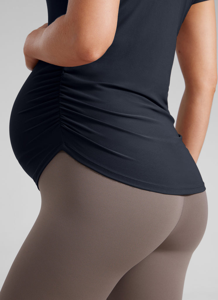 CRZ YOGA Women's Maternity Casual Shirts Short Sleeve Side Ruched Tops Coffee Brown