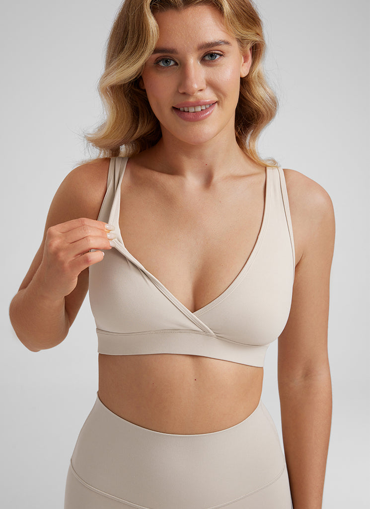 CRZ YOGA Women Butterluxe Maternity Nursing Bras Crossover Wireless Granita Pink