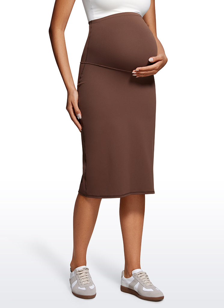 CRZ YOGA Women's Butterluxe Casual  Maternity Midi Skirts Coffee Brown