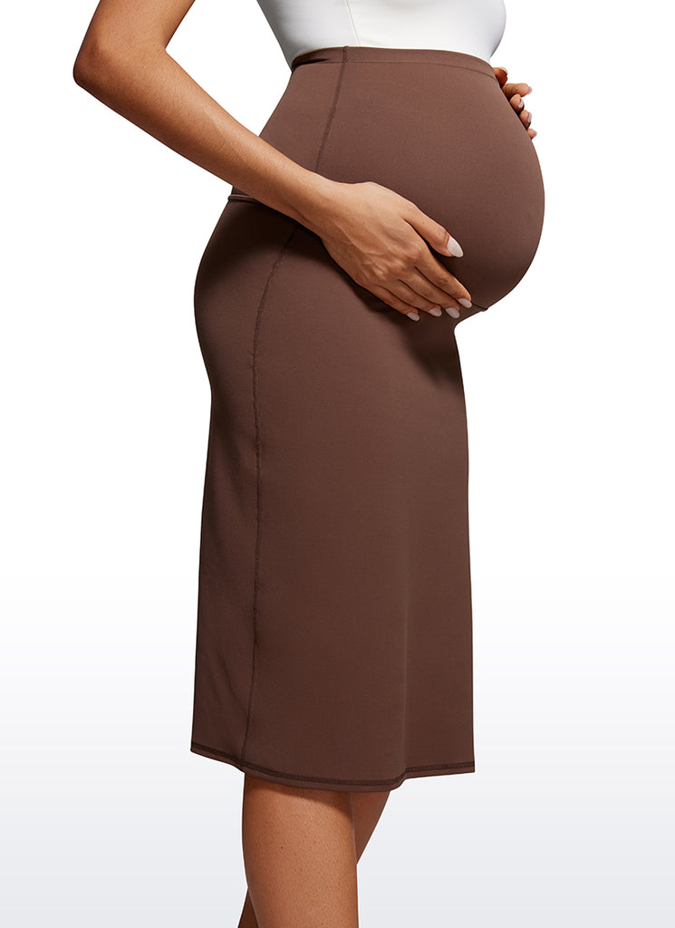 CRZ YOGA Women's Butterluxe Casual  Maternity Midi Skirts Coffee Brown