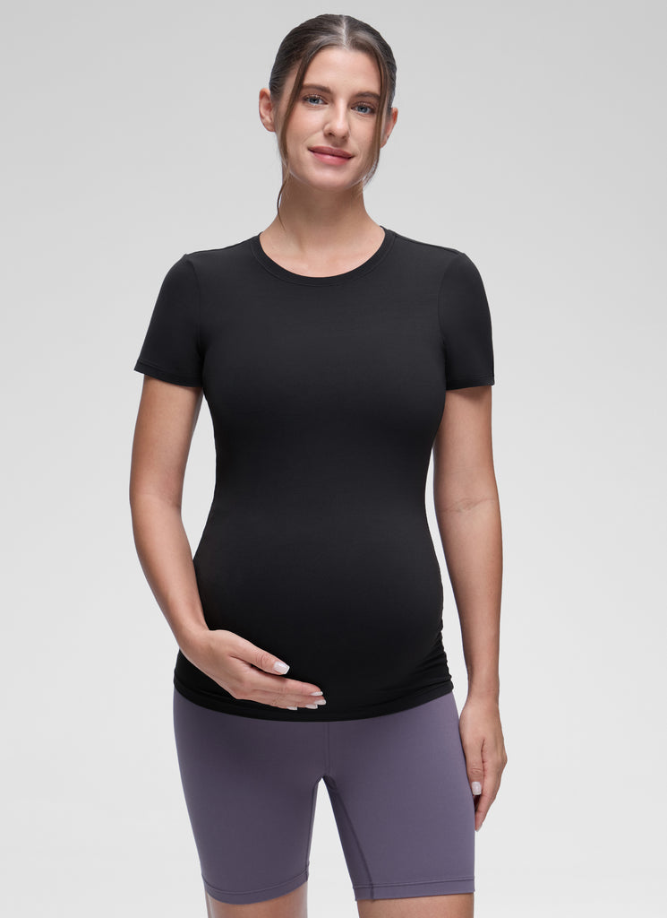 CRZ YOGA Women Casual Slim Fit Maternity Short Sleeves Crew Neck True Navy