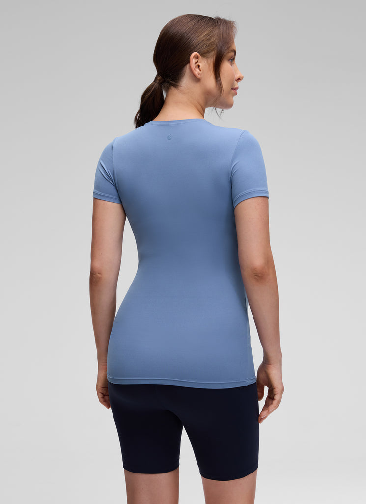 CRZ YOGA Women Casual Slim Fit Maternity Short Sleeves Crew Neck White