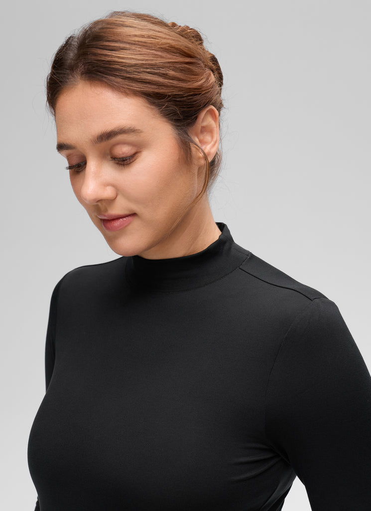 CRZ YOGA Women's Cloud Jersey Maternity Casual Mock Neck Ruched Shirt Black