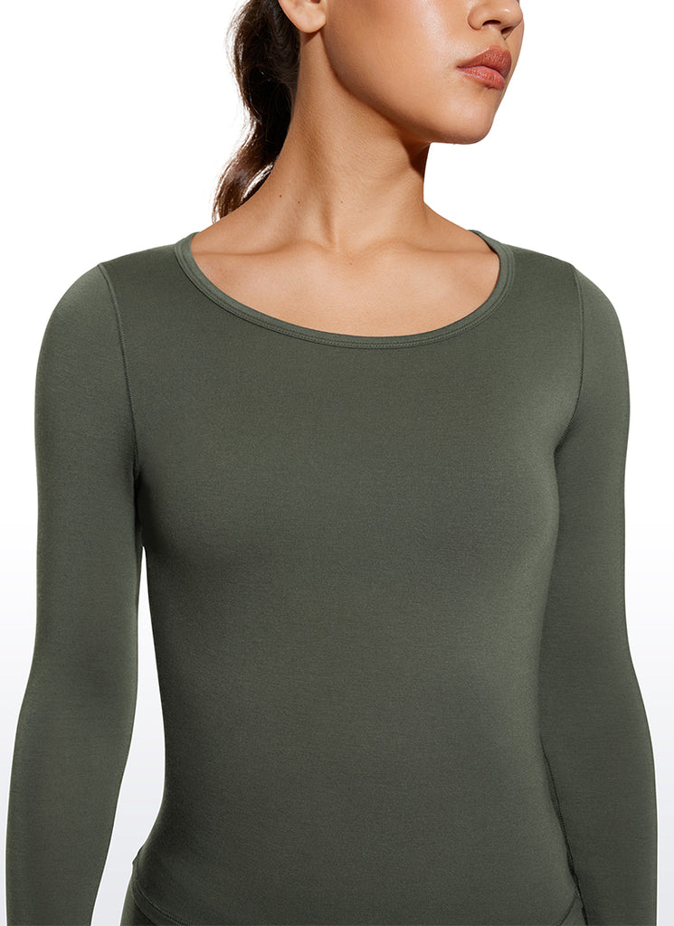 CRZ YOGA Women's Thermal Soft Base Layer Top Bottom Underwear Sets Cambric Blue