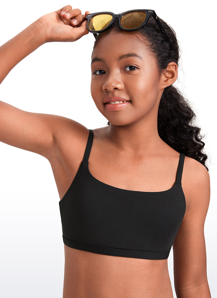 CRZ YOGA Girls Swim Bikini Set Scoop Neck Mid Rise Bottom Swimsuit Black