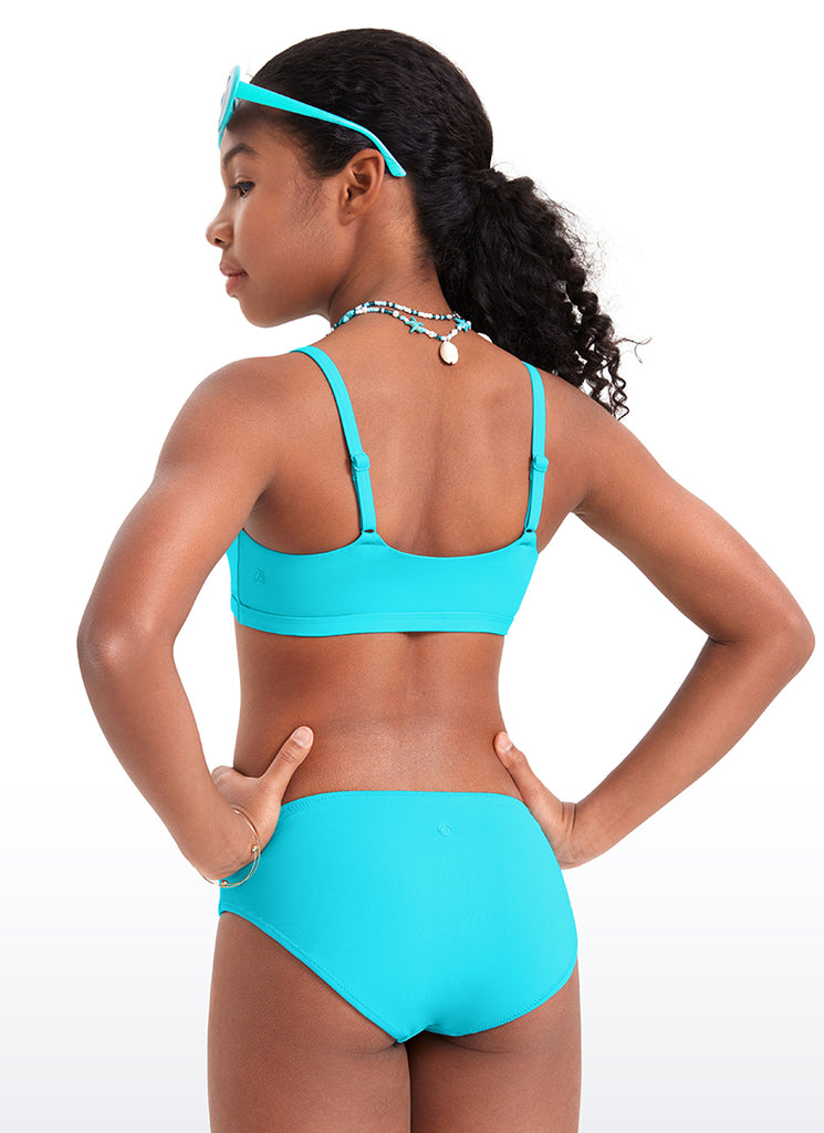 CRZ YOGA Girls Swim Bikini Set Scoop Neck Mid Rise Bottom Swimsuit Turquoise