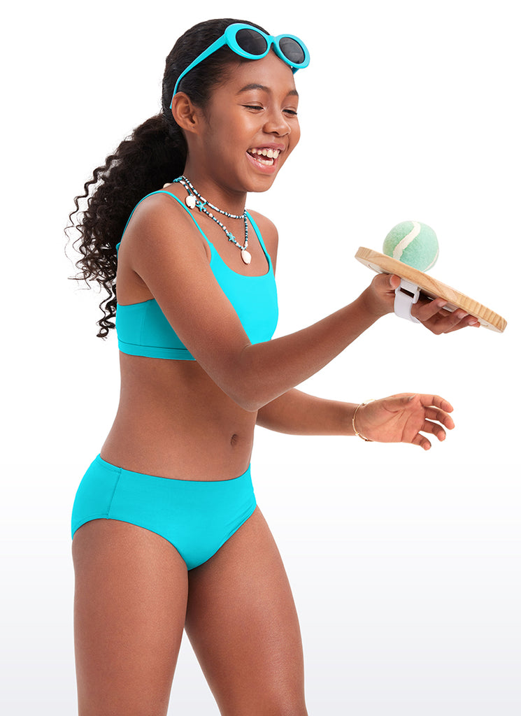 CRZ YOGA Girls Swim Bikini Set Scoop Neck Mid Rise Bottom Swimsuit Turquoise