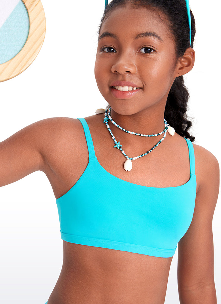 CRZ YOGA Girls Swim Bikini Set Scoop Neck Mid Rise Bottom Swimsuit Turquoise