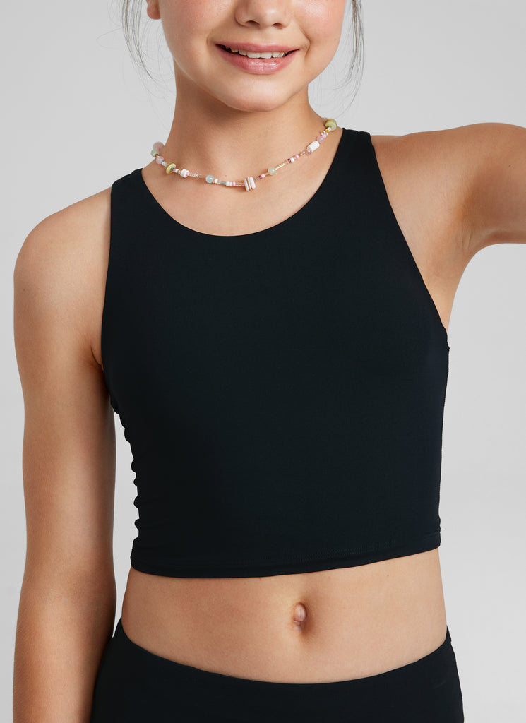 CRZ YOGA Girls Swim Bikini Set High Neck Racerback Tops and Bottoms Black